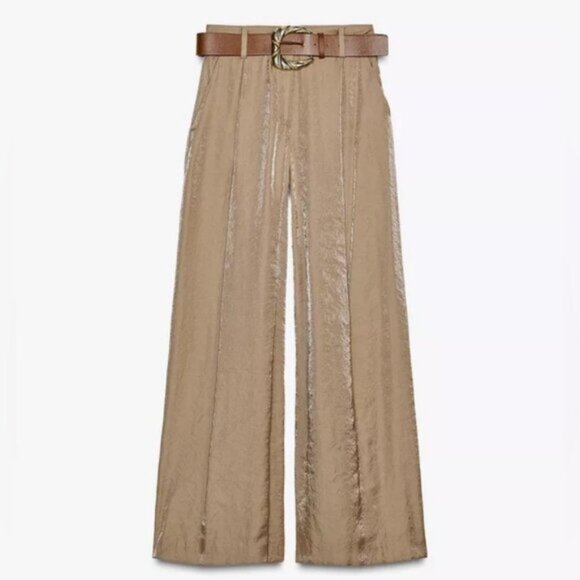 NET ZARA SATIN WIDE-LEG TROUSERS WITH BELT - Picture 2 of 9